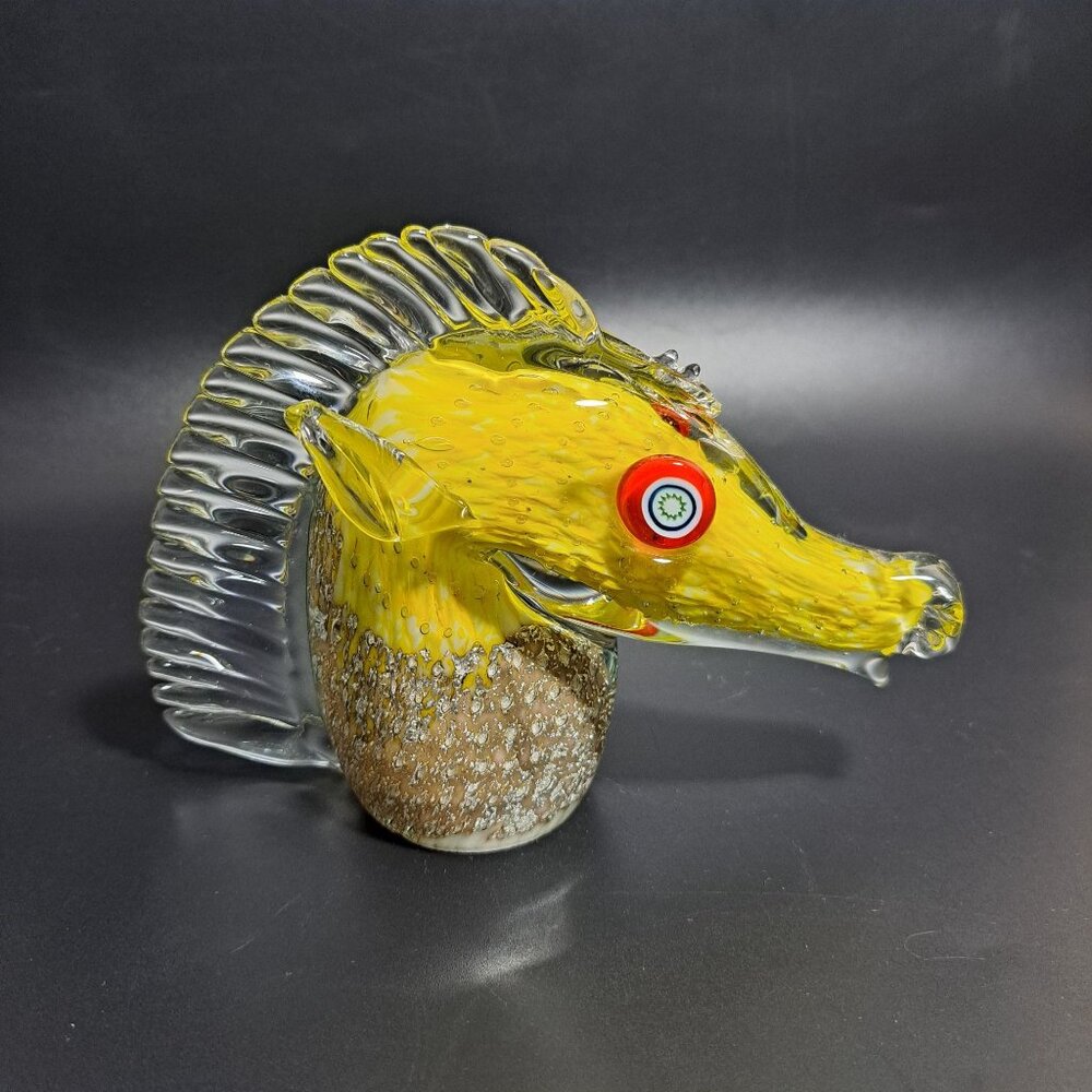 Murano Glass Horse Head Sculpture Silver Leaf Detailing Vintage Damaged